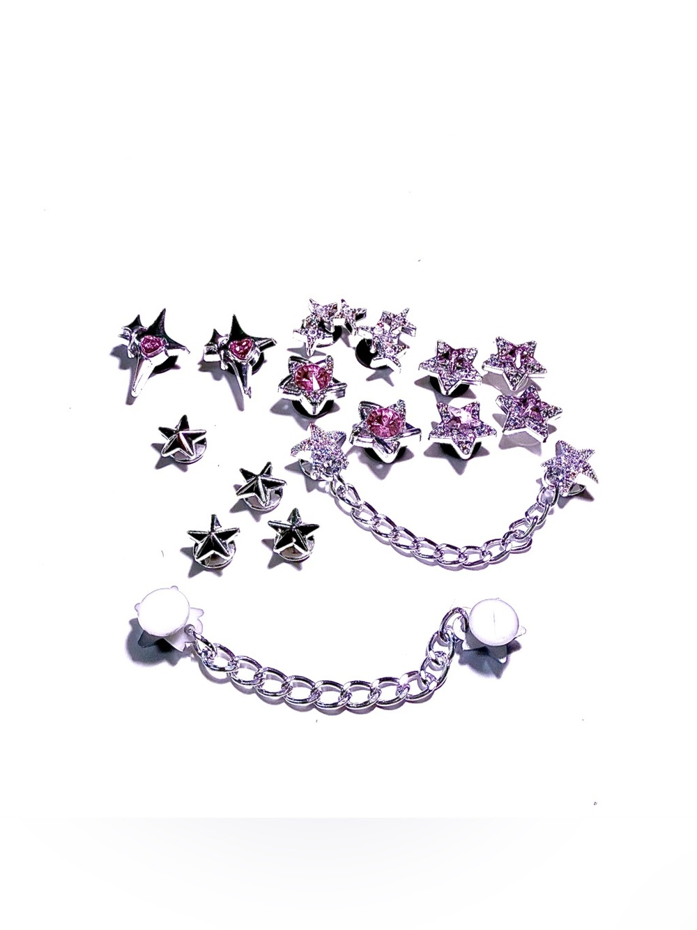16 Pink and Silver Bling Croc Charm Set Jibbit Shoe Charm Disney Croc Charms